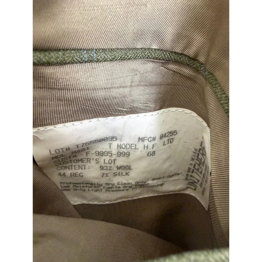 Hickey Freeman Mens 44R Sport Coat Wool Silk Olive Green Windowpane Blazer M481